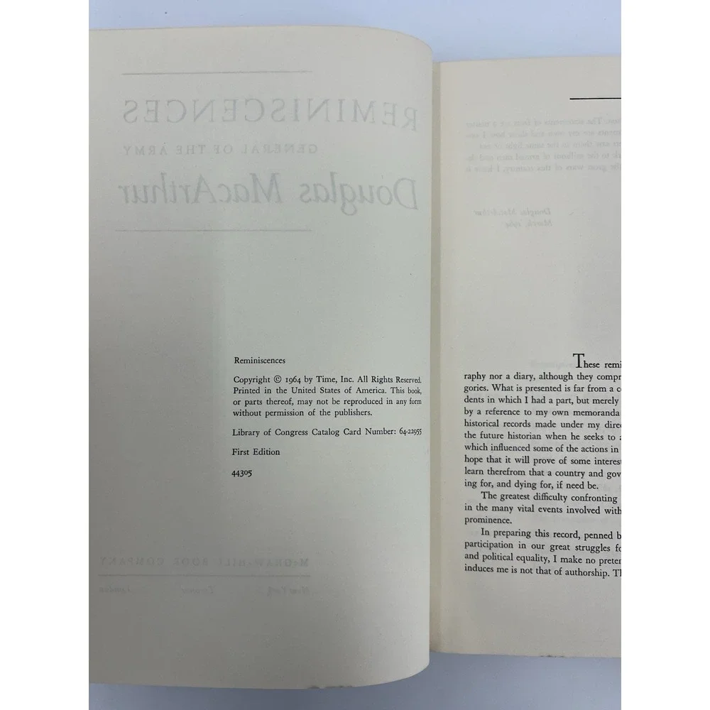 Douglas MacArthur Reminiscences 1st Edition 1964 Hardcover Dust Jacket